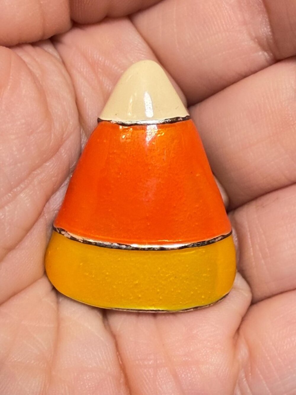 Candy Corn Vintage Brooch Halloween Enamel Orange Yellow Pin Small